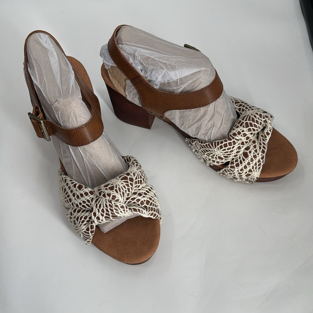KORKS Natalia Knot Platform Sandals Size 10M Tan/Naturalal Crochet Fabric Combo - Picture 7 of 11